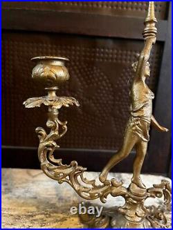 Antique Vintage Art Nouveau Iron Gold Gilt Woman Candelabra Candlestick Holder