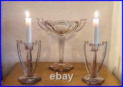 Antique Vintage Bowl and Candlesticks Jefferson Glass Chippendale Krys-Tol