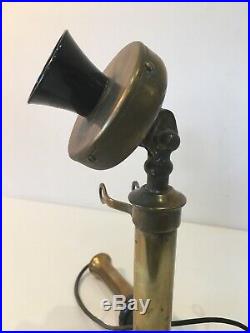 Antique Vintage Brass Black Bakelite Candlestick Coverted Rotary Dial Telephone