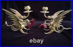 Antique/Vintage Brass Griffin/Winged Dragon Gothic Candlestick Holders