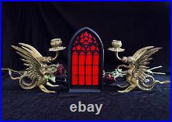 Antique/Vintage Brass Griffin/Winged Dragon Gothic Candlestick Holders