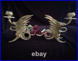 Antique/Vintage Brass Griffin/Winged Dragon Gothic Candlestick Holders