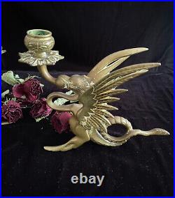 Antique/Vintage Brass Griffin/Winged Dragon Gothic Candlestick Holders