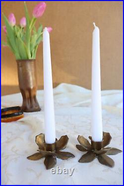 Antique Vintage Candle Holders Candlestick Italian Brass Flower Mid-Century 1960