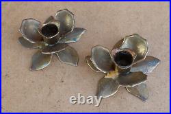 Antique Vintage Candle Holders Candlestick Italian Brass Flower Mid-Century 1960