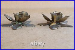 Antique Vintage Candle Holders Candlestick Italian Brass Flower Mid-Century 1960