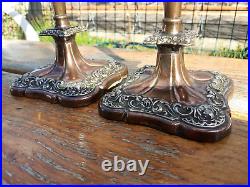 Antique Vintage Copper Silver Plated Pair Candlesticks Holder Stick 25 cm high