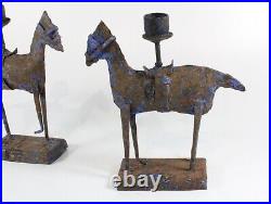 Antique / Vintage Folk Art Wrought Iron Horse Candlesticks