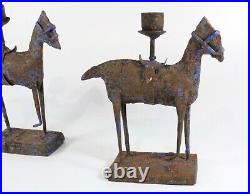 Antique / Vintage Folk Art Wrought Iron Horse Candlesticks