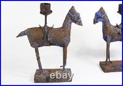 Antique / Vintage Folk Art Wrought Iron Horse Candlesticks