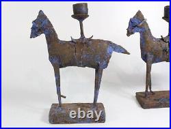 Antique / Vintage Folk Art Wrought Iron Horse Candlesticks