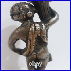 Antique Vintage French Brass Cherub Putti Candlestick Holder Chateau Style 9 In