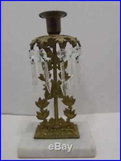 Antique Vintage Harvin Candelabra Metal Brass Crystal Candlestick Holders