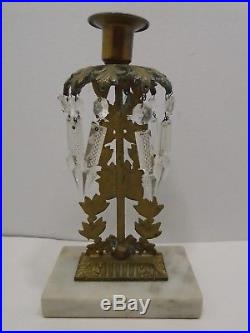 Antique Vintage Harvin Candelabra Metal Brass Crystal Candlestick Holders