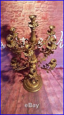 Antique Vintage Large Brass Candelabra Candle Stick Holder Rococo French Ornate
