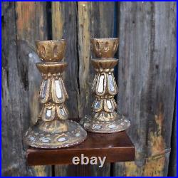 Antique Vintage Ornate Gilt Mirrored Plaster Candlesticks Candle Holders Pair