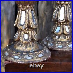 Antique Vintage Ornate Gilt Mirrored Plaster Candlesticks Candle Holders Pair