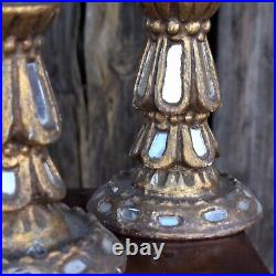 Antique Vintage Ornate Gilt Mirrored Plaster Candlesticks Candle Holders Pair