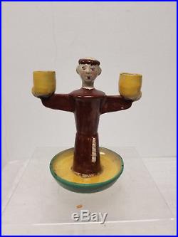 Antique Vintage Painted Candlestick Holder Monk Italian Wiener Werkstatte