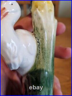 Antique Vintage Pair Of French Majolica Stork Candle Sticks