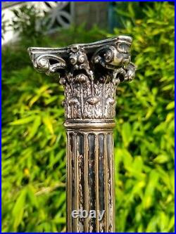 Antique Vintage Pair Striking Silver Plated Candlesticks Roman Corinthian Column