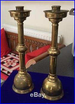 Antique Vintage Pair Stunning Gothic Brass Church Candlesticks Very Tall & Heavy