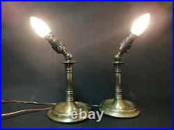 Antique Vintage Pair of Limpet Adjustable Brass Candlestick Reading Lamps