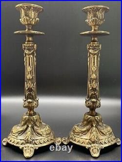 Antique Vintage Solid Brass Candle Holders 8.5 Tall Collectible Ornate Bases