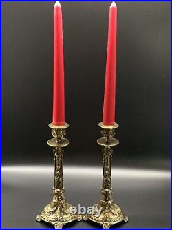 Antique Vintage Solid Brass Candle Holders 8.5 Tall Collectible Ornate Bases