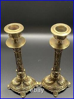 Antique Vintage Solid Brass Candle Holders 8.5 Tall Collectible Ornate Bases