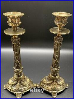 Antique Vintage Solid Brass Candle Holders 8.5 Tall Collectible Ornate Bases