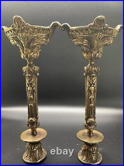 Antique Vintage Solid Brass Candle Holders 8.5 Tall Collectible Ornate Bases