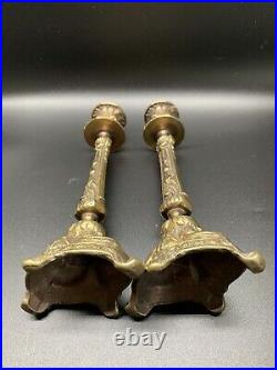 Antique Vintage Solid Brass Candle Holders 8.5 Tall Collectible Ornate Bases