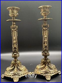 Antique Vintage Solid Brass Candle Holders 8.5 Tall Collectible Ornate Bases