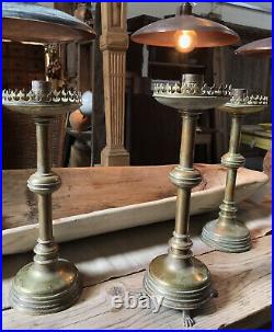 Antique Vintage Trio Pair French Brass Tall Altar Candle Stick Holders