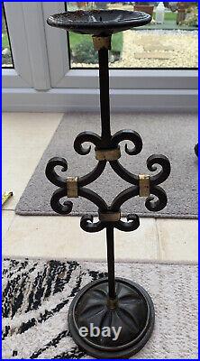 Antique Vintage Wrought Iron Candle Stick Holder With Brass Unique Design
