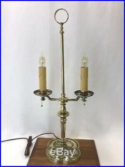 Antique Vtg Brass Candlestick Table Lamp 2 Arm Bouillotte Desk Light Banker Gold