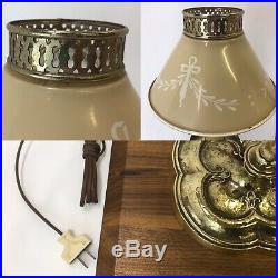 Antique Vtg Brass Candlestick Table Lamp 2 Arm Bouillotte Desk Light Banker Gold