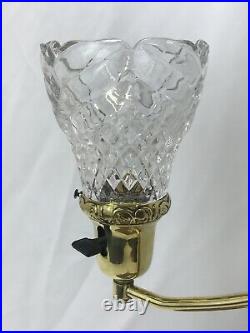 Antique Vtg Brass Candlestick Table Lamp Art Deco 2 Arm Desk Student Glass Shade