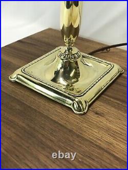Antique Vtg Brass Candlestick Table Lamp Art Deco 2 Arm Desk Student Glass Shade