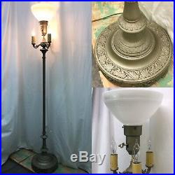 Antique Vtg Floor Lamp Art Deco Torchiere 3 Arm Candlestick Champagne Gold Brass