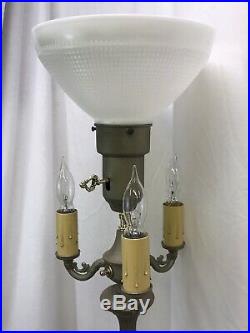 Antique Vtg Floor Lamp Art Deco Torchiere 3 Arm Candlestick Champagne Gold Brass