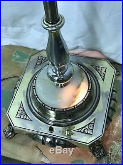 Antique Vtg Floor Lamp Art Deco Torchiere 3 Arm Candlestick Onyx Gold Silver