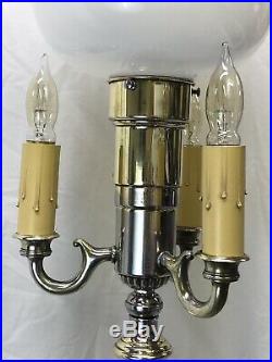 Antique Vtg Floor Lamp Art Deco Torchiere 3 Arm Candlestick Onyx Gold Silver