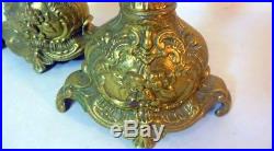 Antique Vtg Pair Brass CandleHolders Candlesticks French Rococo Shells Flowers