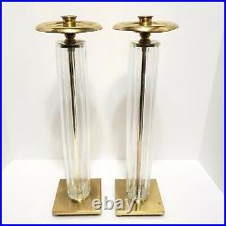 Art Deco French Brass & Glass Candlestick holder Karl Springer Style Modernist