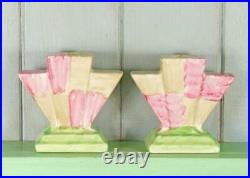 Art Deco Myott & Son Pair of Ceramic Candle Holders Small Vintage Candle Sticks