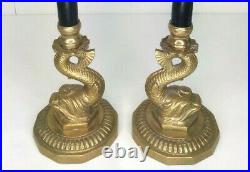 Asian Chinoiserie 13.5 BRASS Candle Stick Holders Koi Fish Wealth Dragon VTG
