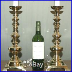 BRASS LAMPS Vintage Candlesticks PAIR Classical Candle Holders Colonial 6-A