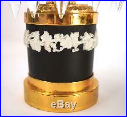 Bc Pair Vintage Black Basalt Jasperware Table Lustre Candlesticks Wedgwood